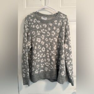 Gray and White Leopard Print Sweater